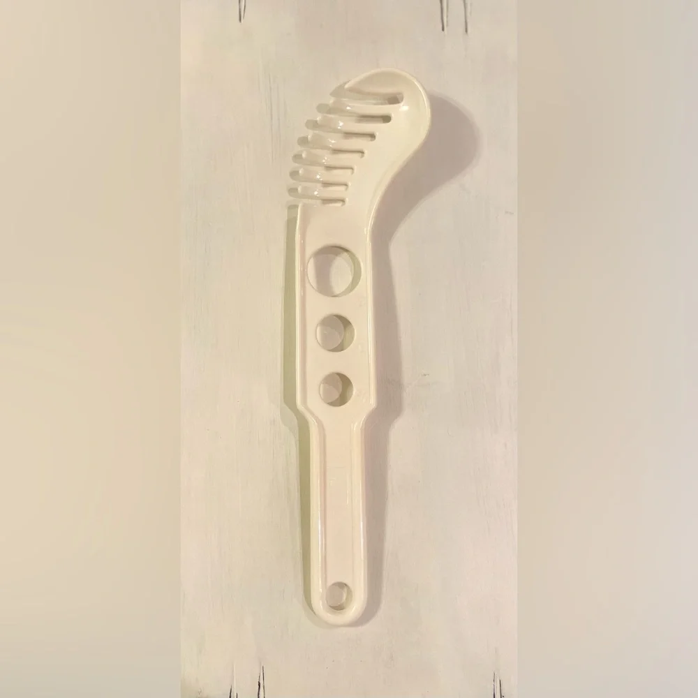 Vintage EKCO Pasta Spaghetti Server Measure‎ Spoon Fork Strainer Ivory Color 12